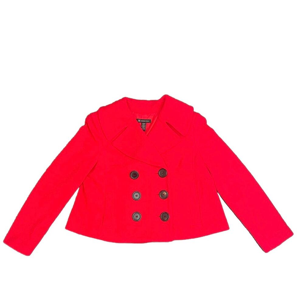 INC International Concepts Double Knit Cotton Cropped Red Pea Coat